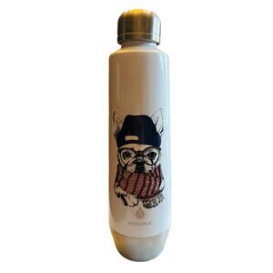 Stainless Steel Water Bottle By Manna Bulldog Scarf Glasses 18oz Reg Price $30